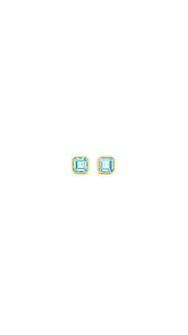 Blue Topaz Bezel Set Stud Earrings in 9ct Yellow Gold