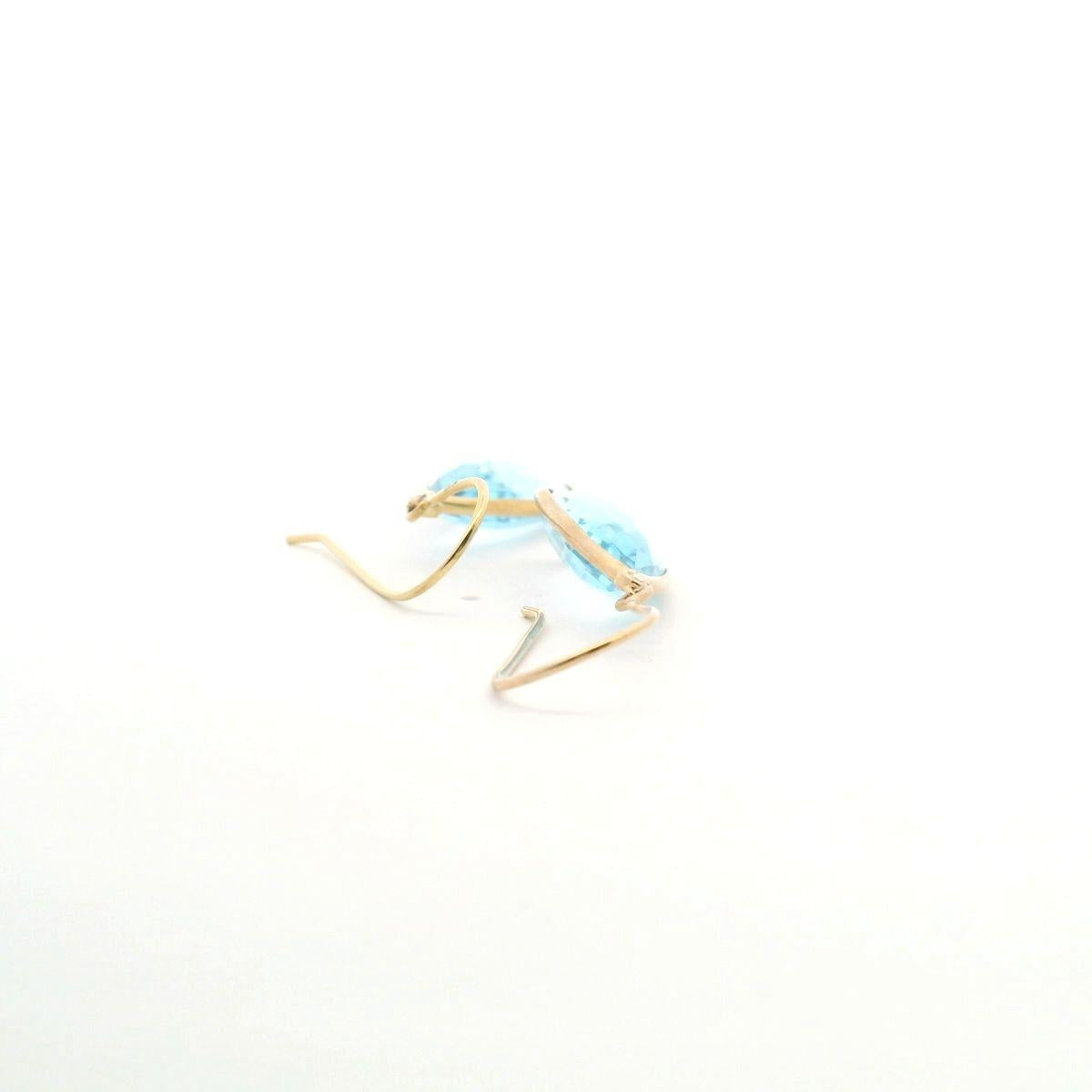 Blue Topaz 9k Yellow Gold Tear Drop Bezel Set Hook Earrings