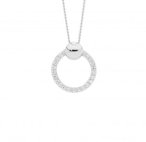 Ellani Sterling Silver CZ 13mm Open Circle with Ball Feature Pendant ONLY