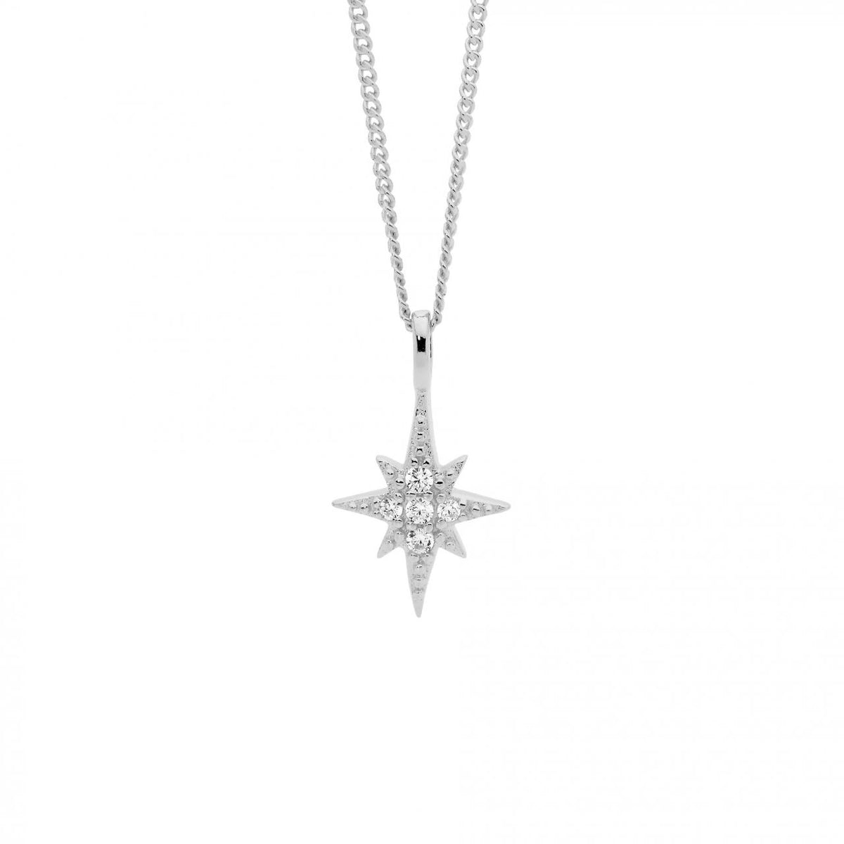 Ellani Sterling Silver White Cubic Zirconia Star Pendant Necklace