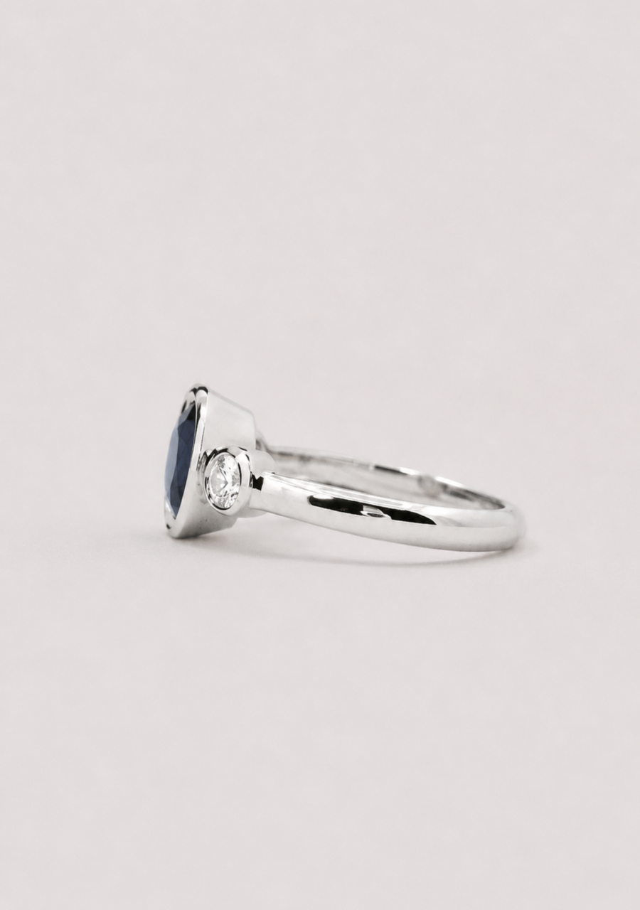 Sapphire & Diamond 18ct White Gold Semi Bezel Set Three Stone Ring