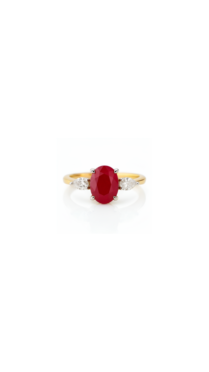 Ruby & Diamond Trilogy Ring in 18ct Yellow & White Gold