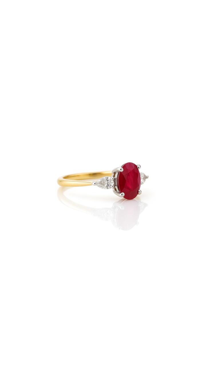 Ruby & Diamond Trilogy Ring in 18ct Yellow & White Gold