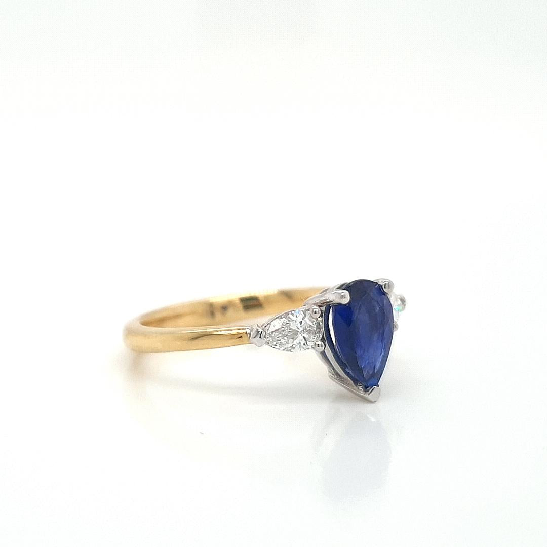 Sapphire & Diamond 18ct Yellow & White Gold Pear Cut Three Stone Ring