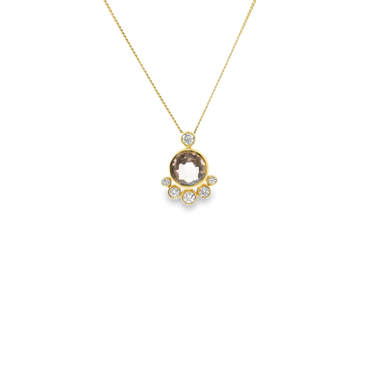 Morganite & Diamond 9ct Yellow Gold Bezel Set 9.5mm x 9.3mm Morganite and Diamond Slider Pendant ONLY