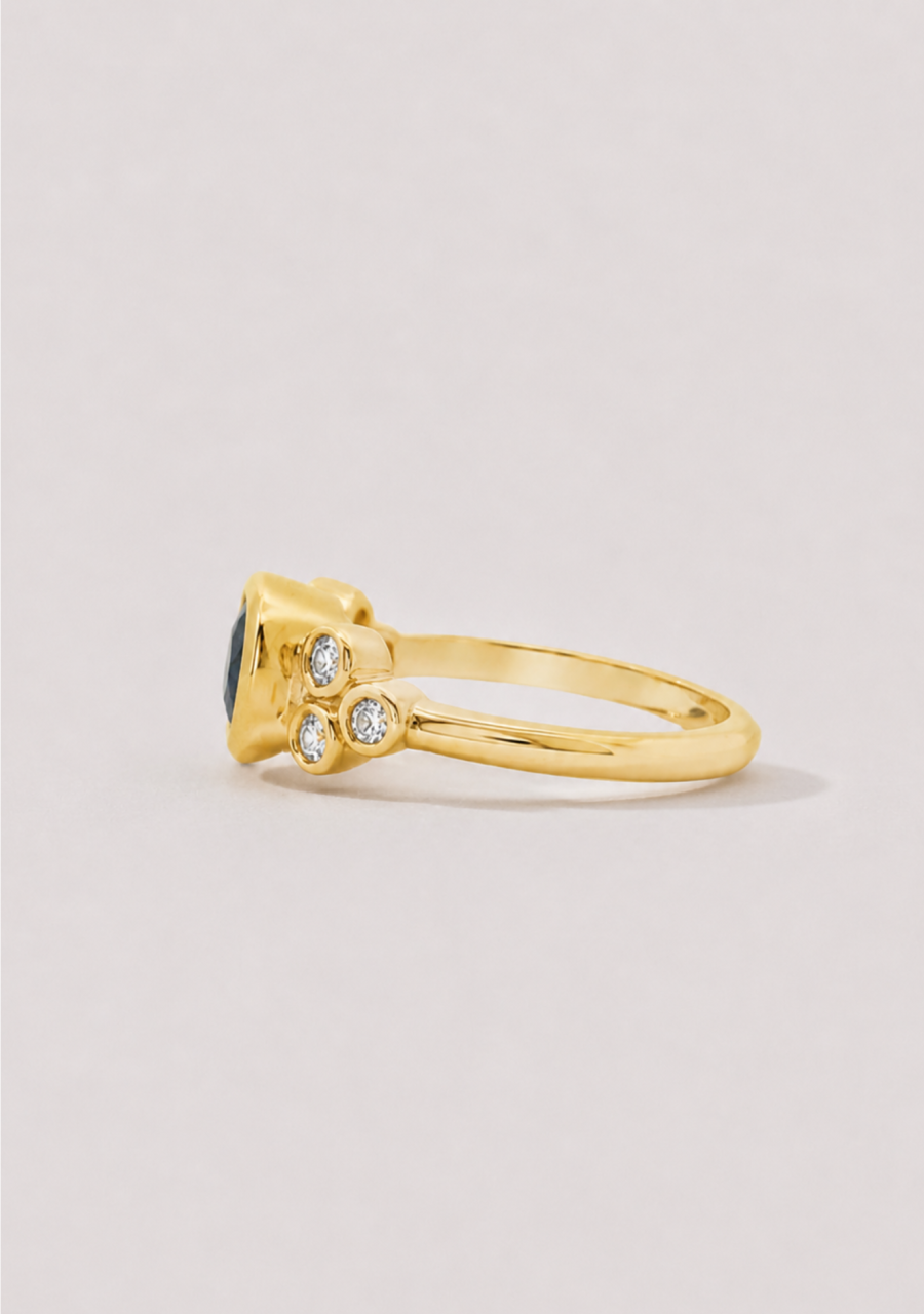 Sapphire & Diamond 18ct Yellow Gold Bezel Set Ring