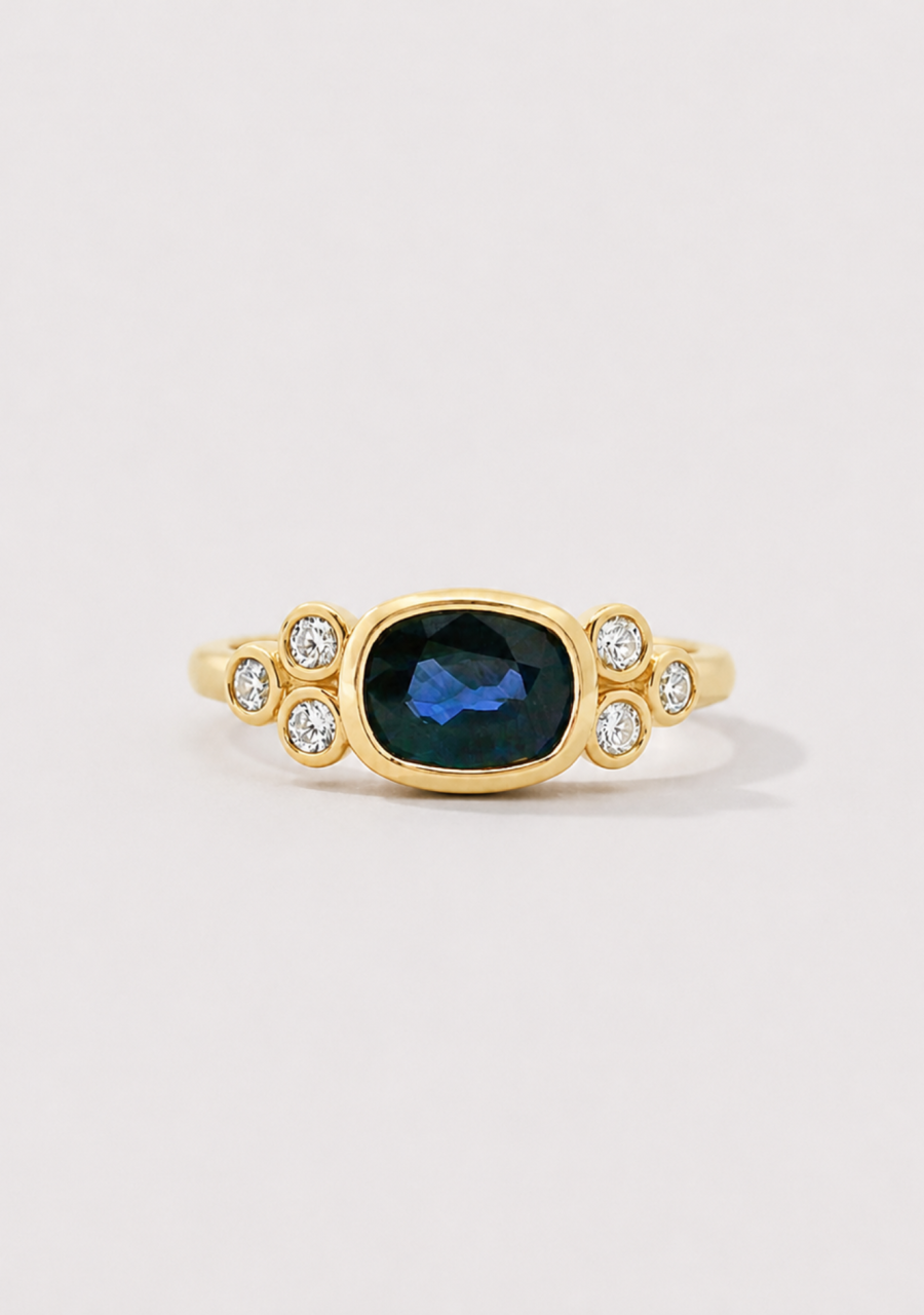 Sapphire & Diamond 18ct Yellow Gold Bezel Set Ring