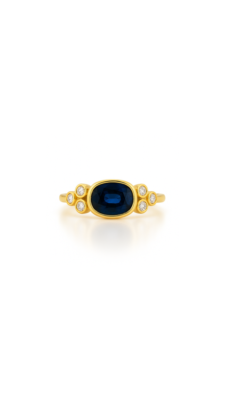 Sapphire & Diamond Bezel Set Ring in 18ct Yellow Gold