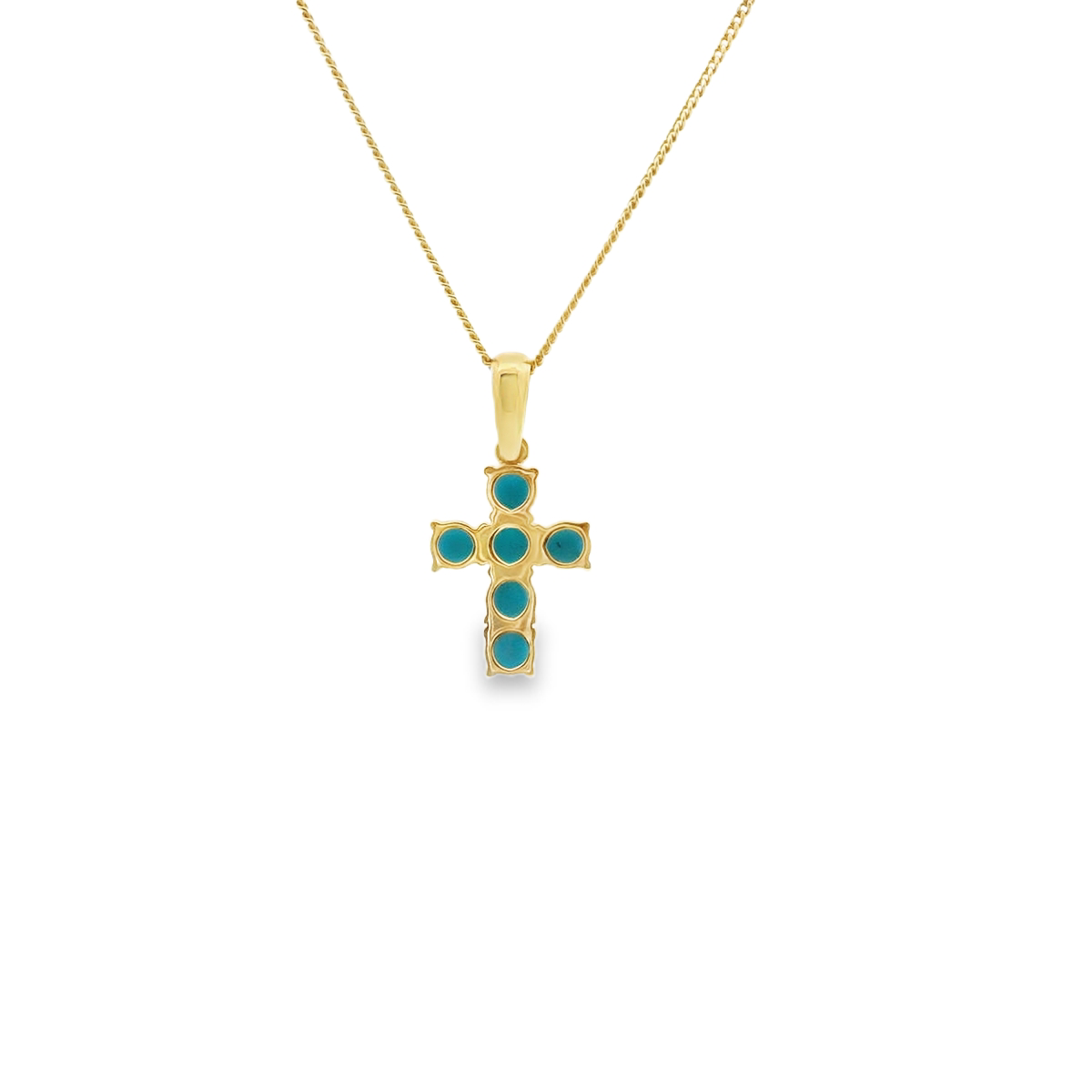 Turquoise 9k Yellow Gold Cross Pendant