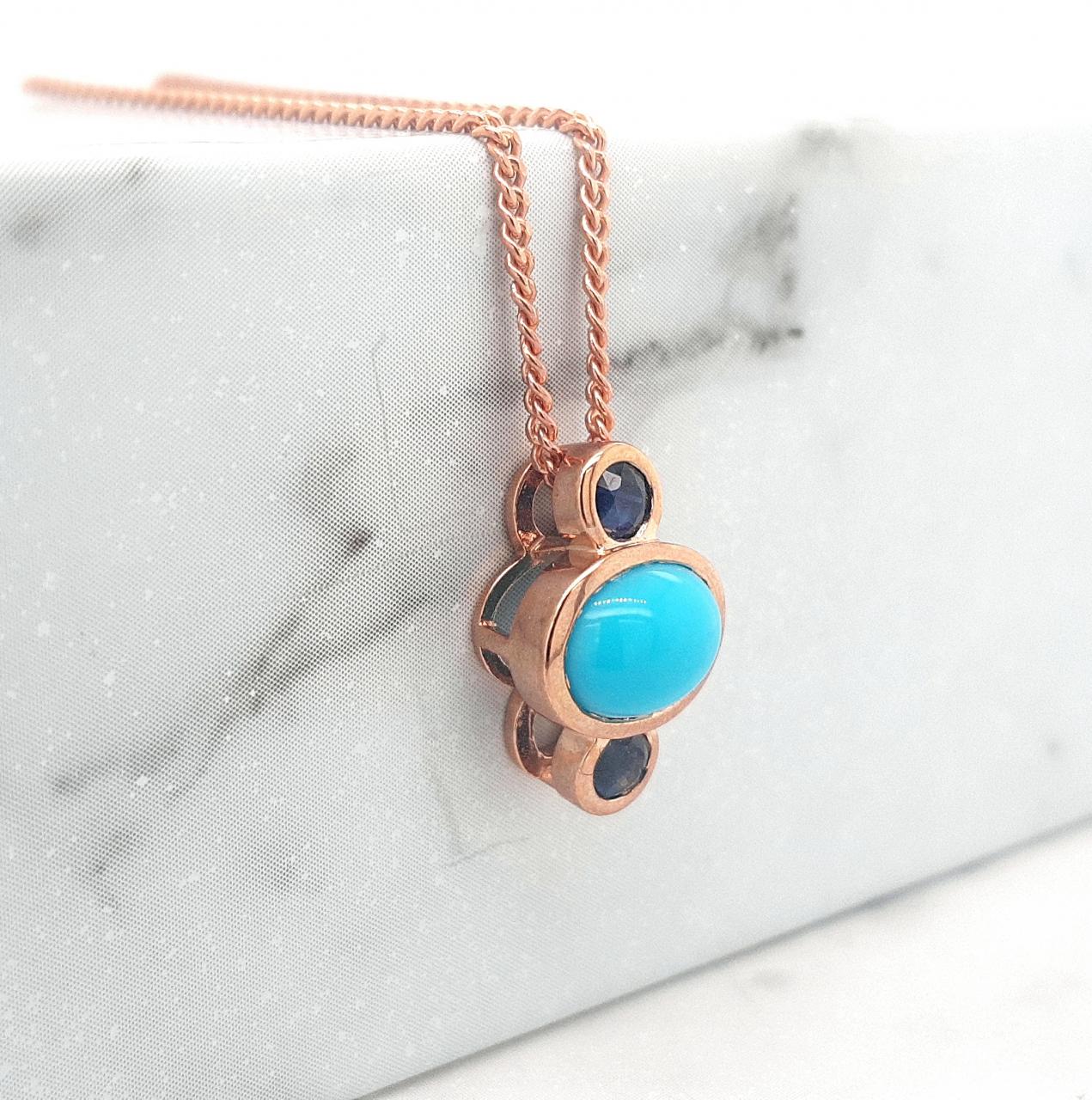Turquoise & Sapphire 9k Rose Gold Pendant