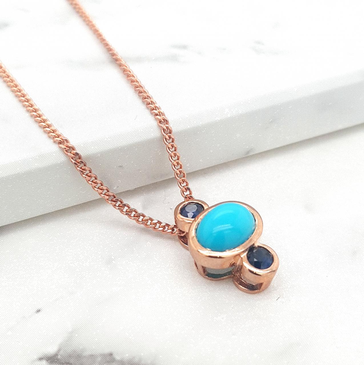 Turquoise & Sapphire 9k Rose Gold Pendant