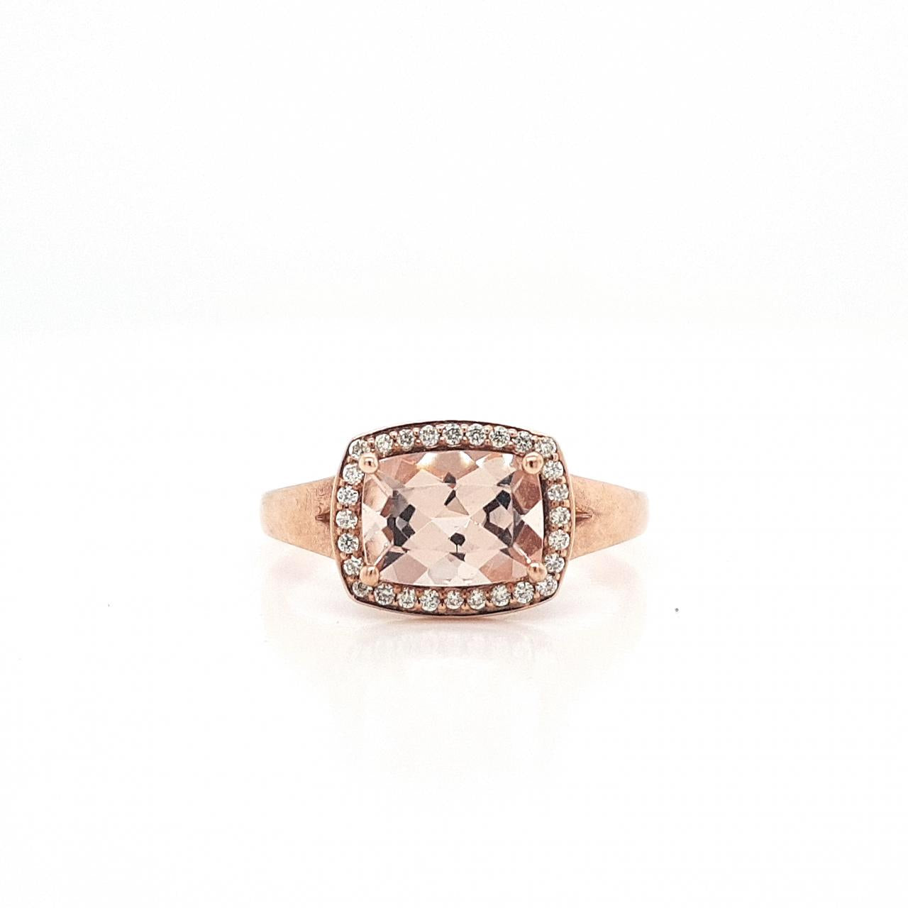 Morganite & Diamond 9k Rose Gold Halo Ring