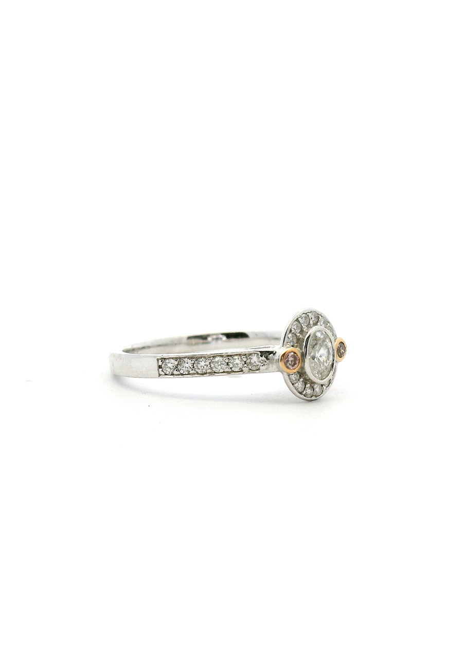 Pink Diamond & White Diamond 18k White & Rose Gold Oval Halo Ring
