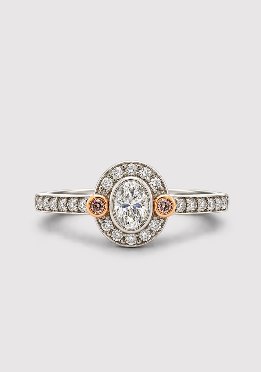 Pink Diamond & White Diamond 18k White & Rose Gold Oval Halo Ring