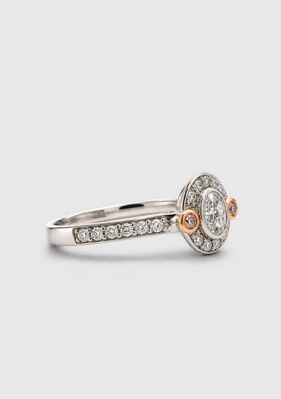 Pink Diamond & White Diamond 18k White & Rose Gold Oval Halo Ring