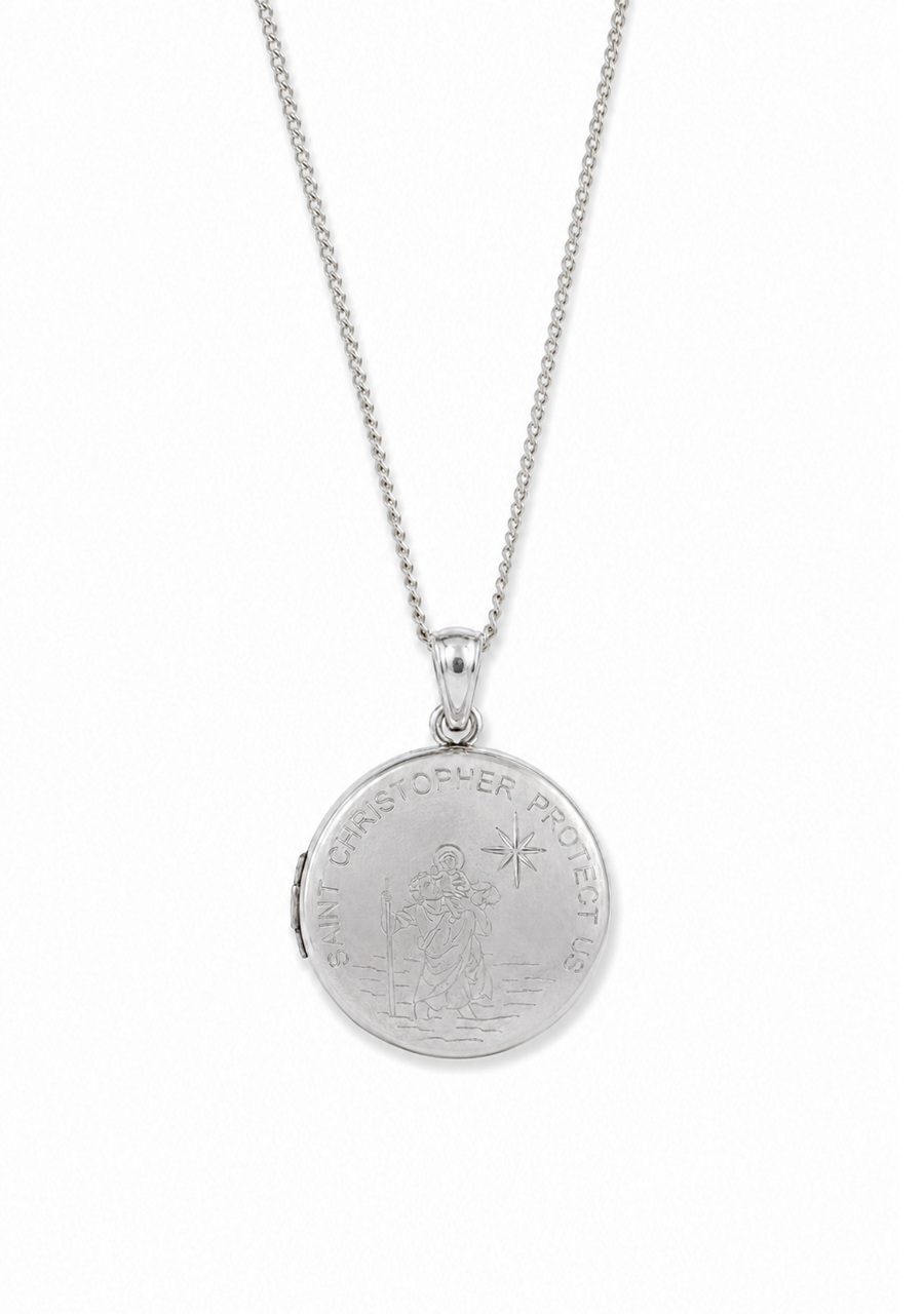 Sterling Silver Saint Christopher Round Locket