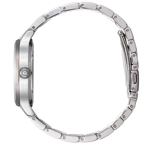 Citizen Ladies Stainless Steel Round Face with Silver and White Batons and Hands Silver and White Silicone Bracelet Strap 100m Water Resistant Eco-Drive Watch