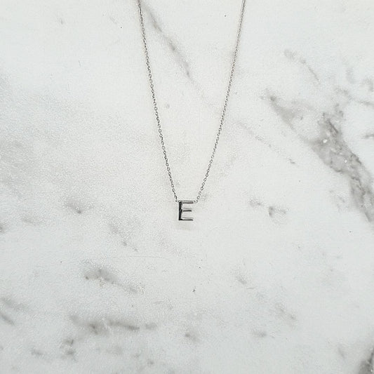 9ct White Gold Initial 'E' Necklace