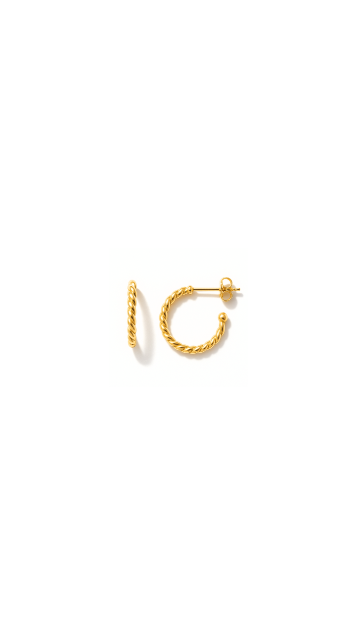 Twisted Half Hoop Stud Earrings in 9ct Yellow Gold
