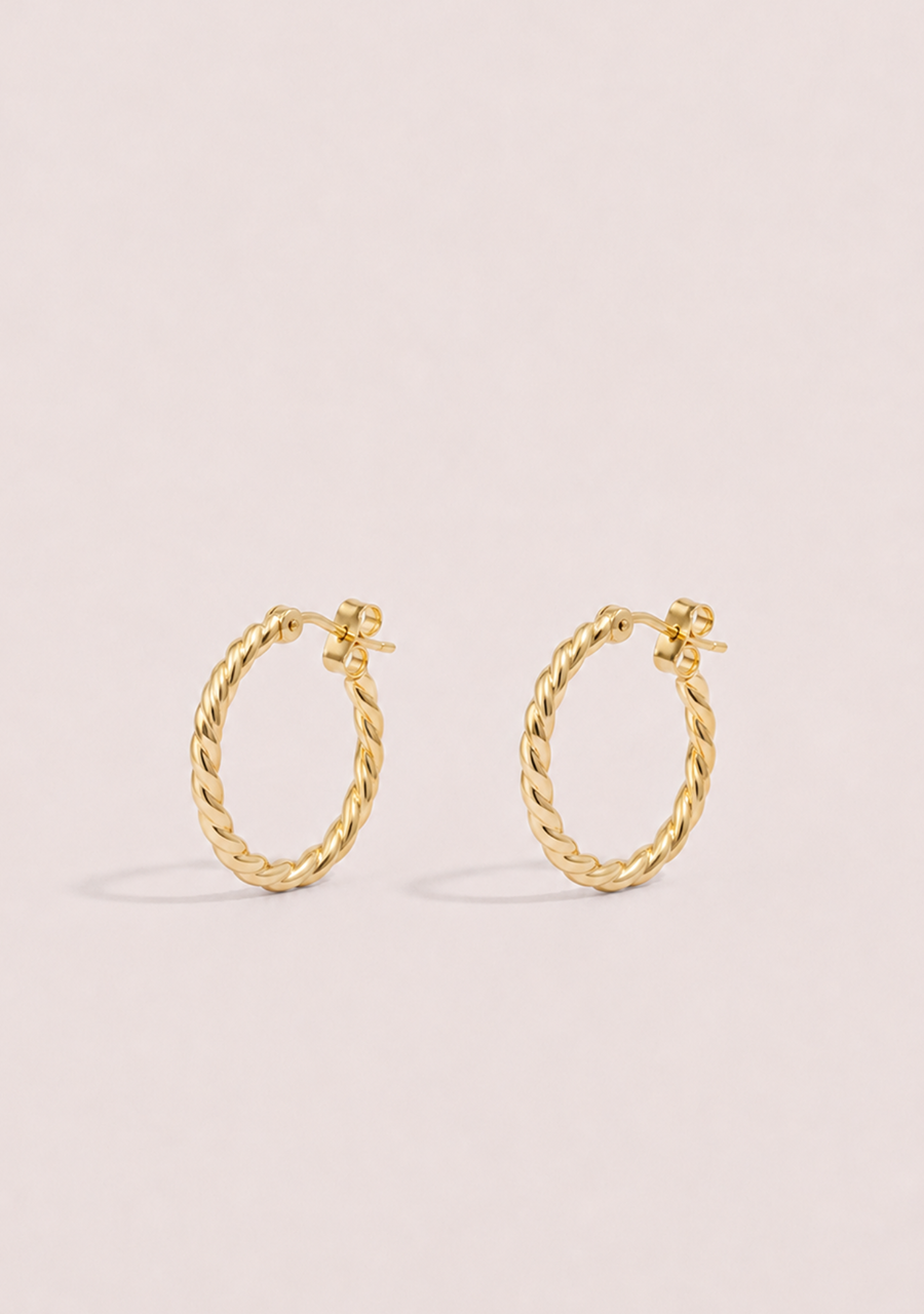 9ct Yellow Gold Twist 2mm Stud Hoop Earrings