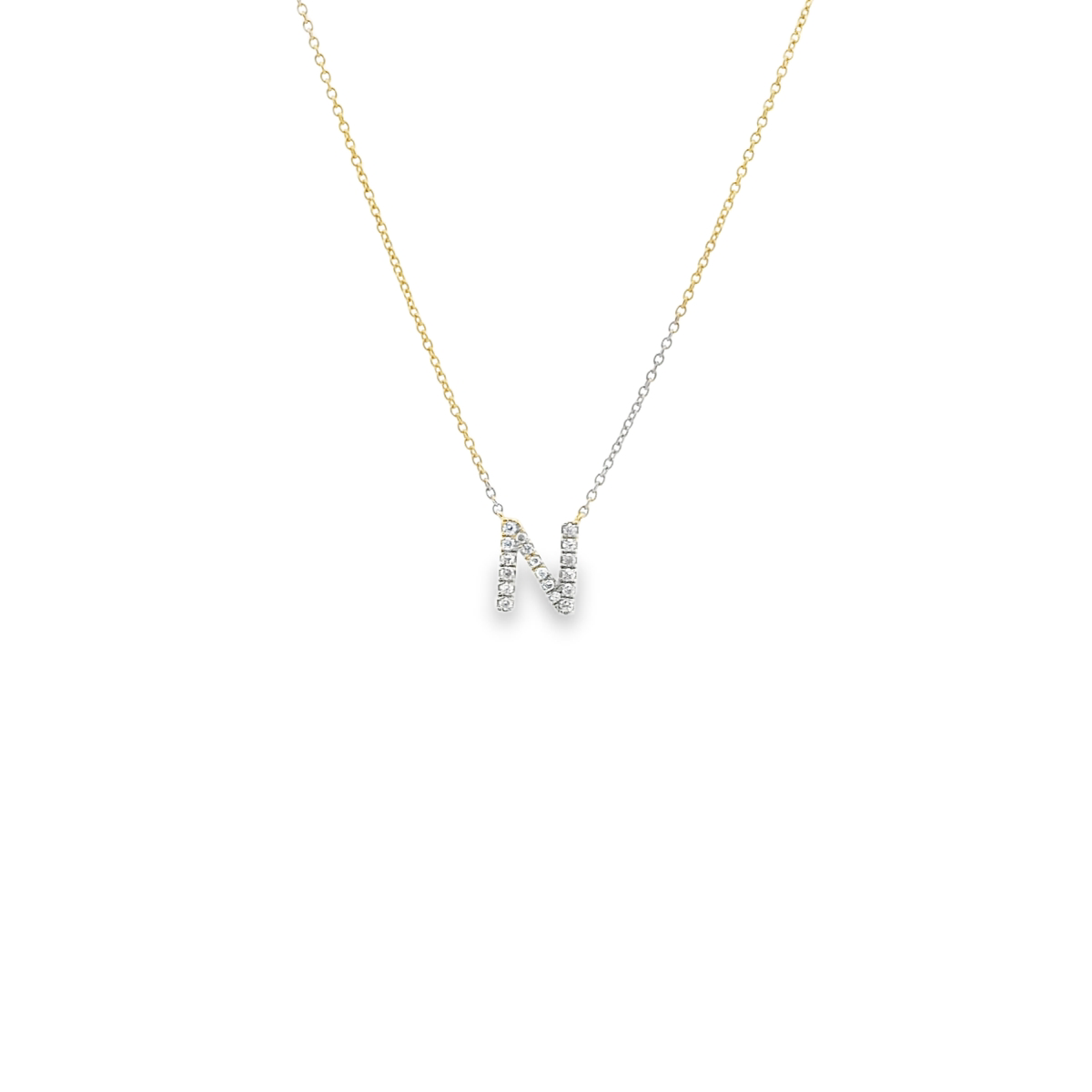 Diamond Initial 'N' Pendant Necklace 9ct Yellow Gold