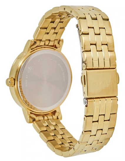 Citizen Ladies Yellow Gold-Plated White Round Dial Quartz Crystal Watch Code: EL3042-84A