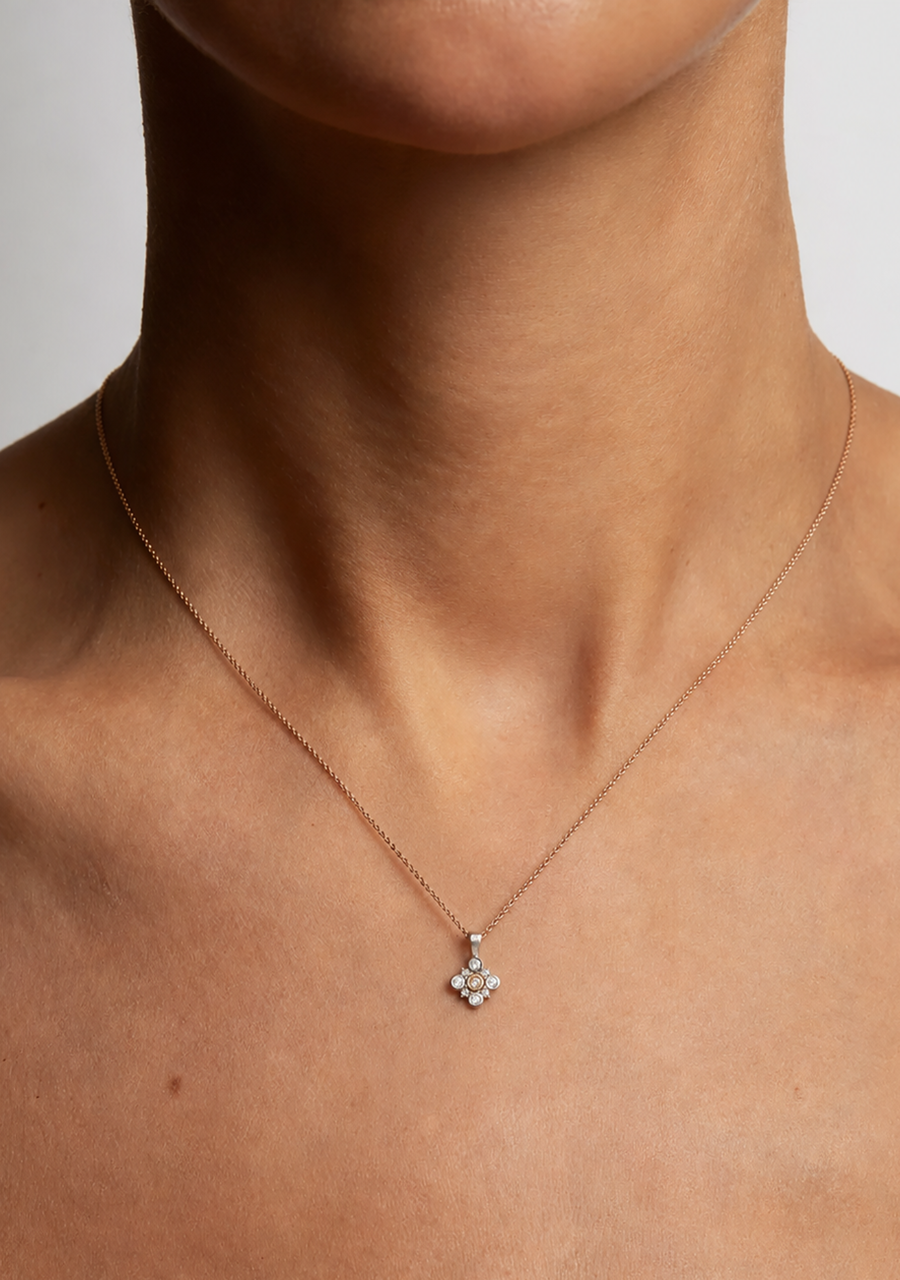9ct White & Rose Gold Pink & White Round Brilliant Diamond Pendant