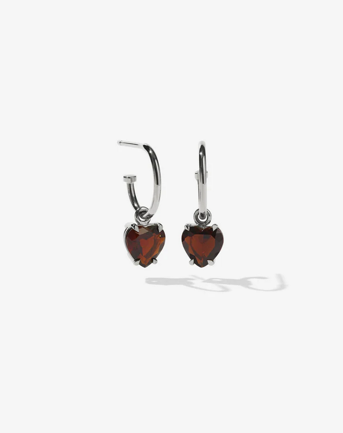 Meadowlark Sterling Silver Thai Garnet Heart Signature Hoops
