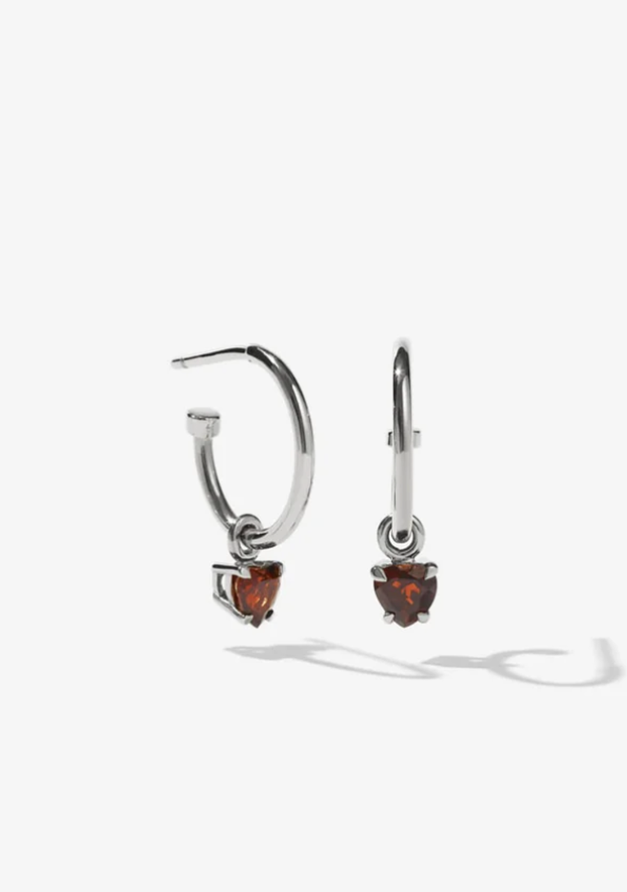 Meadowlark Sterling Silver Thai Garnet Heart Signature Hoops