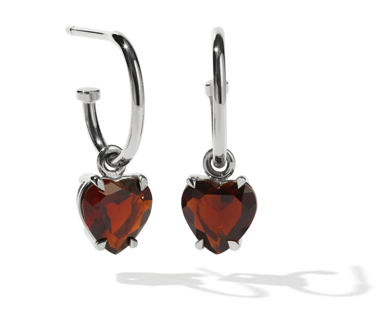 Meadowlark Sterling Silver Thai Garnet Heart Signature Hoops