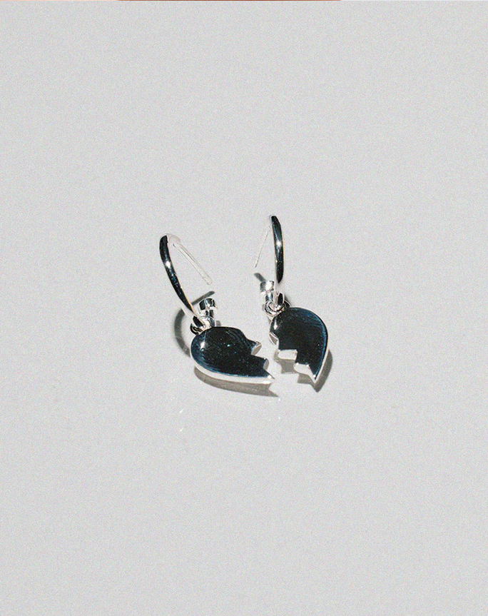 Meadowlark Sterling Silver Broken Signature Heart Hoops