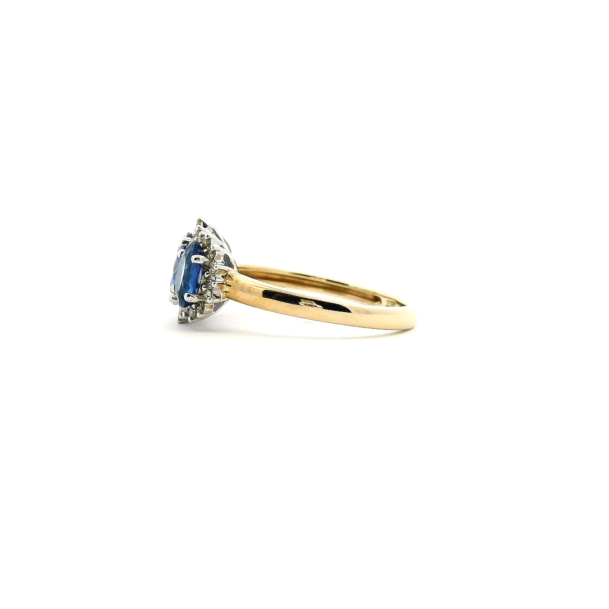 9ct Yellow Gold 1.82ct Oval & Ceylon Sapphire & 0.27ct Round Brilliant Diamond Triple Cluster Ring