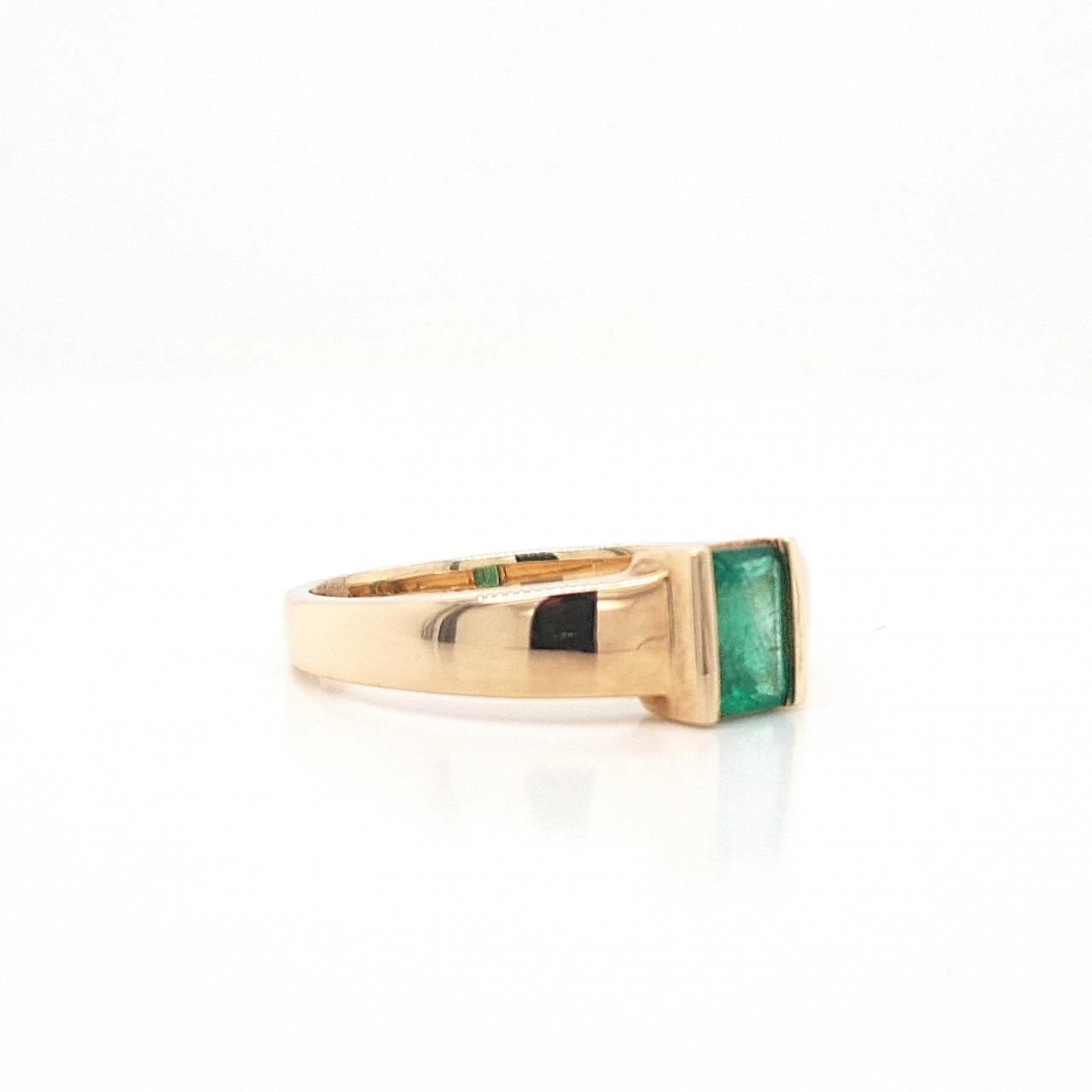 Emerald 9ct Yellow Gold Square Cut Emerald Semi Bezel Ring