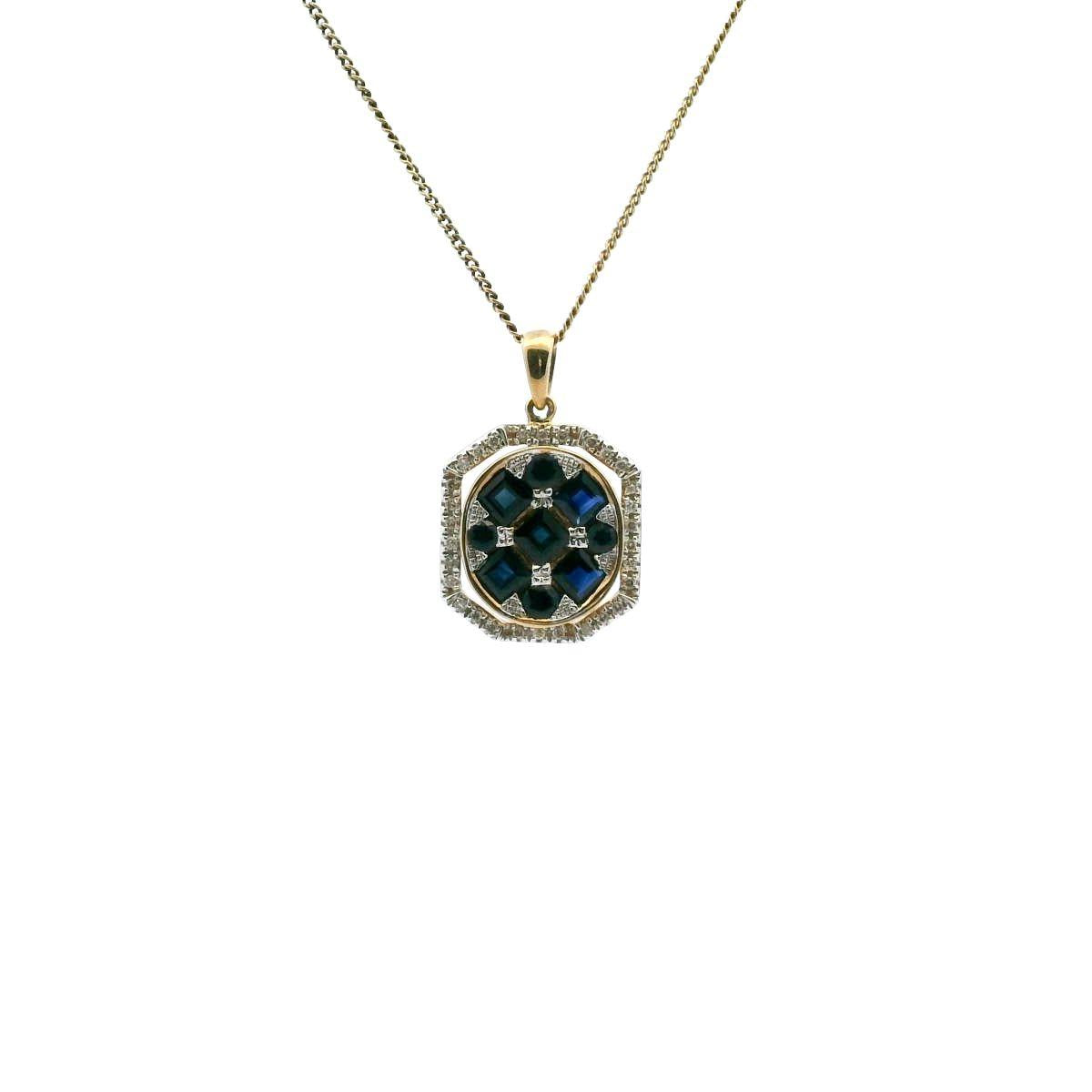 Sapphire & Diamond 9k Yellow Gold Multi Shape Pendant