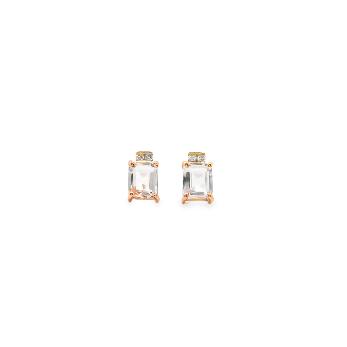 Morganite & Diamond 9k Rose Gold Baguette Cut Stud Earrings