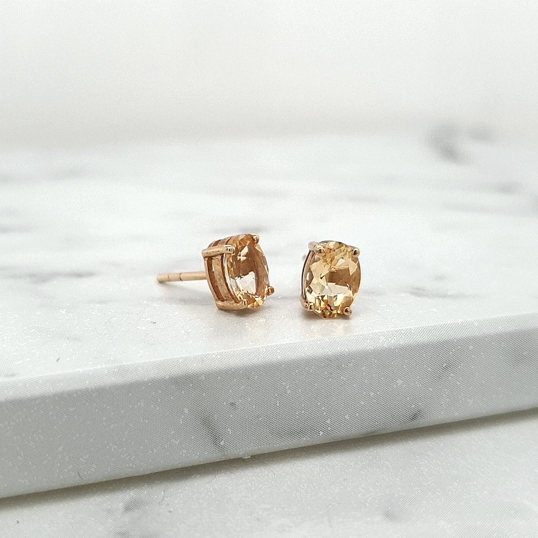 Citrine 9k Yellow Gold Oval Claw Set Studs