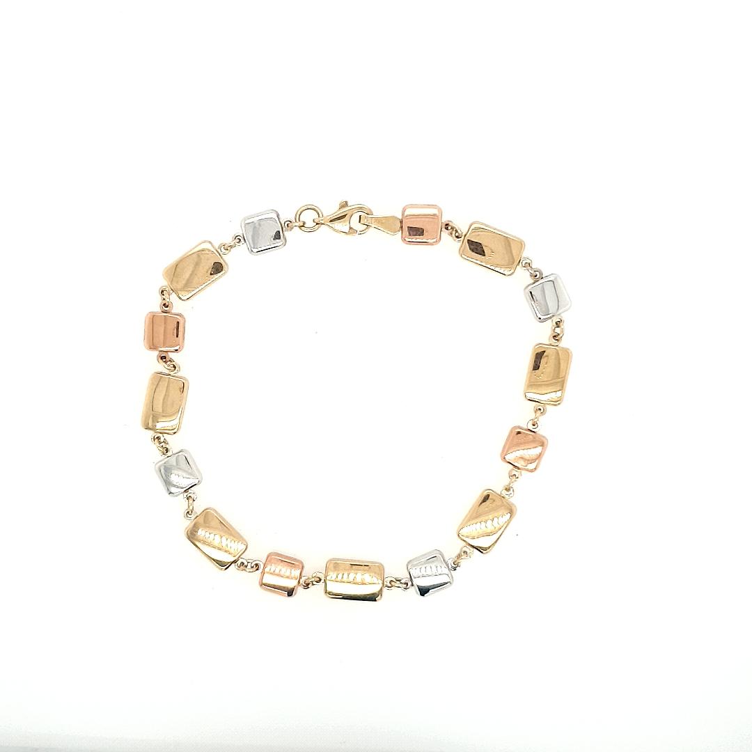9ct Yellow, Rose & White Gold Tri Tone Square/Oblong Block Bracelet