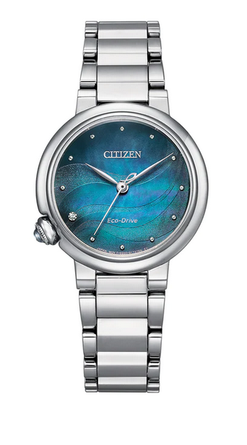 Citizen Ladies Silver Mother of Pearl Round Face with Bracelet Strap 50m Water Resistant Eco-Drive Watch