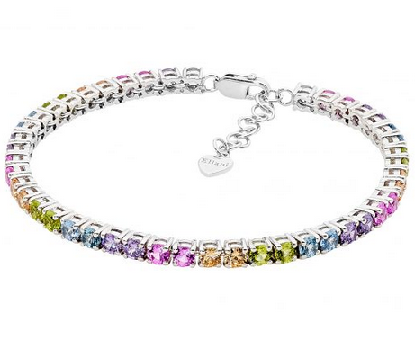 Ellani Sterling Silver Pastel CZ 3.5mm Tennis Bracelet with Extension Chain