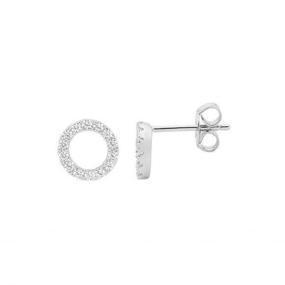 Ellani Sterling Silver CZ 8mm Open Circle Stud Earrings