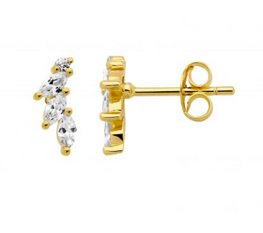 Ellani Sterling Silver Yellow Gold Plated CZ Marquise and Round Stud Earrings