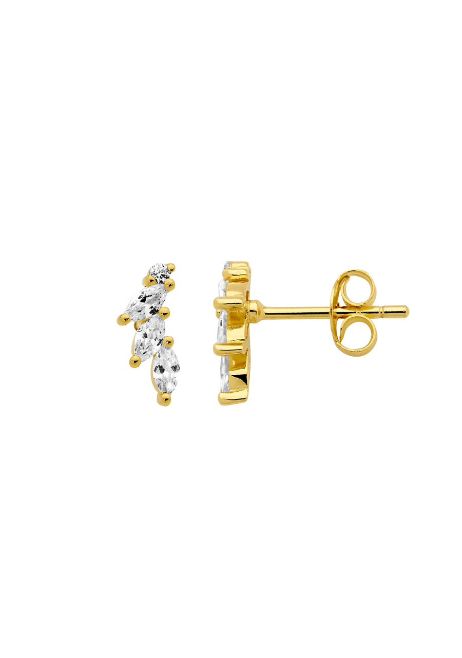 Ellani Sterling Silver Yellow Gold Plated CZ Marquise and Round Stud Earrings