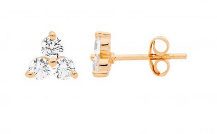 Ellani Sterling Silver and Rose Gold Plated CZ 3x3mm Round Claw Set Stud Earrings