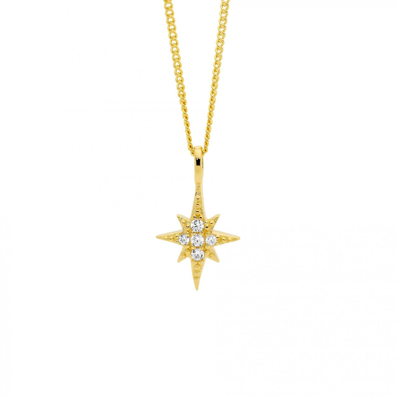Ellani Sterling Silver & IP Yellow Gold Plated Cubic Zirconia Star Pendant Necklace