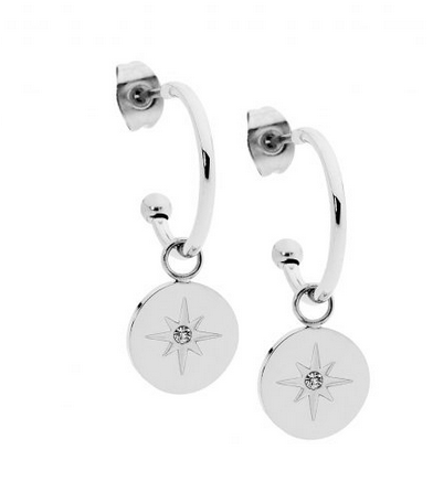 Ellani Sterling Silver CZ 16mm Star on Disk Hoop Stud Earrings