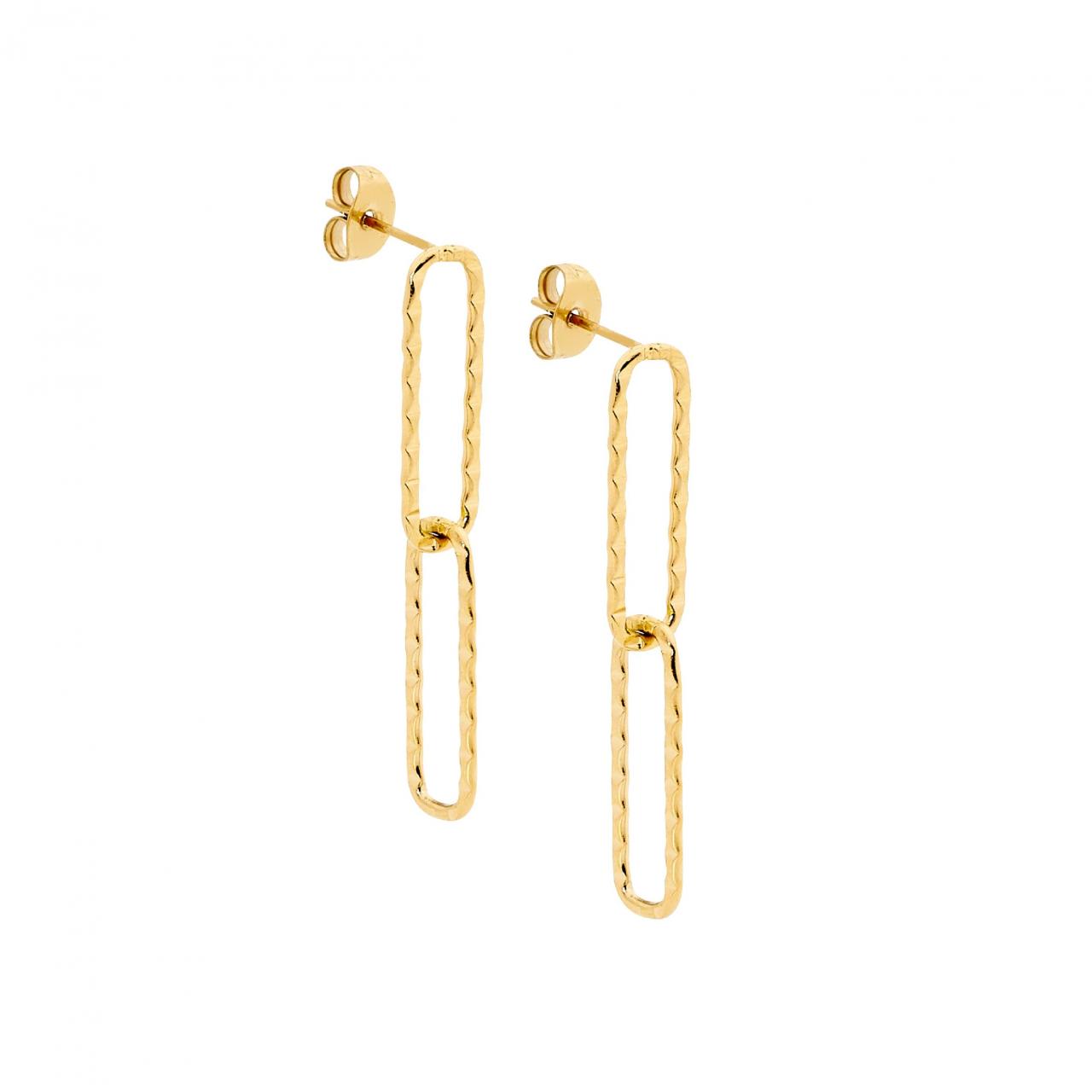 Ellani Sterling Silver & IP Yellow Gold Plated Double Open Oval Drop Stud Earrings