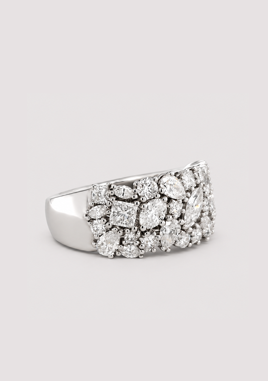 18ct White Gold 2.28ct Assorted Shape Claw Set Diamond Wide Band Ring