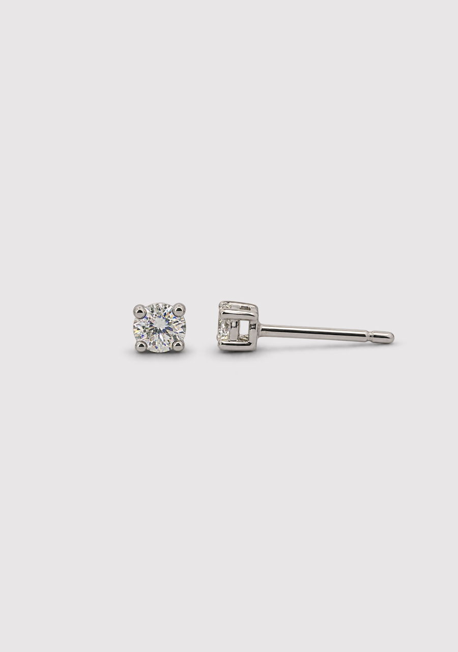 9ct White Gold 0.20ct Round Brilliant Diamond Four Claw Stud Earrings
