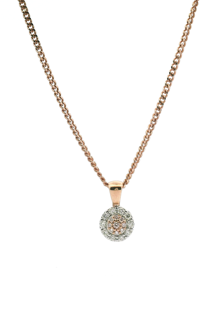 9ct Rose & White Gold Pink & White Round Brilliant Diamond Pendant