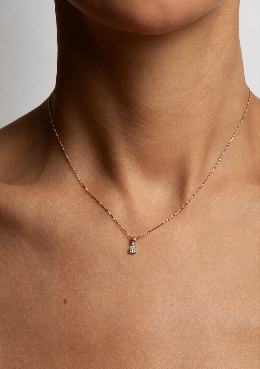 9ct Rose Gold Pink Caviar and White Diamond Pendant